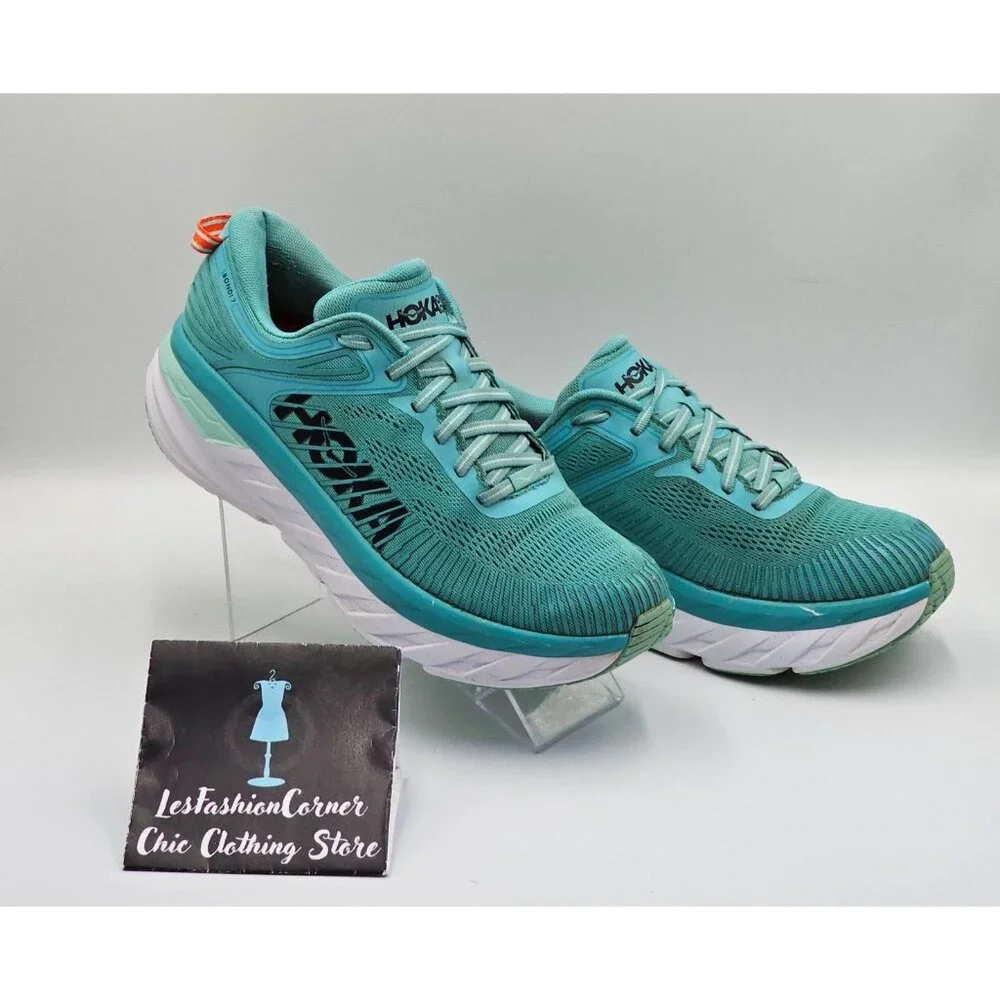 Hoka One One Bondi 7 Women's Green/White Mesh Athletic Running Shoes Sz 9.5 2654 - Picture 2 of 16